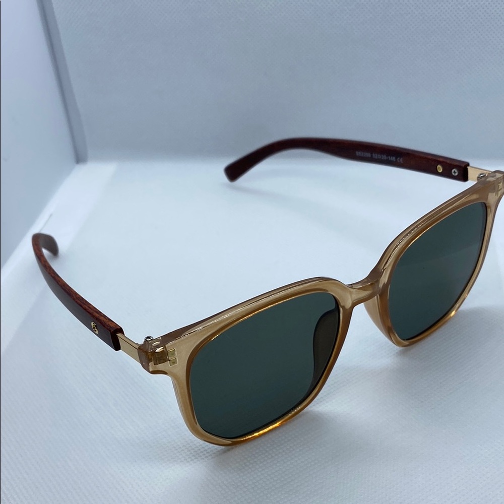 Classic Transparent Brown Frame Sunglasses with Dark Green Lenses Cartier vibe